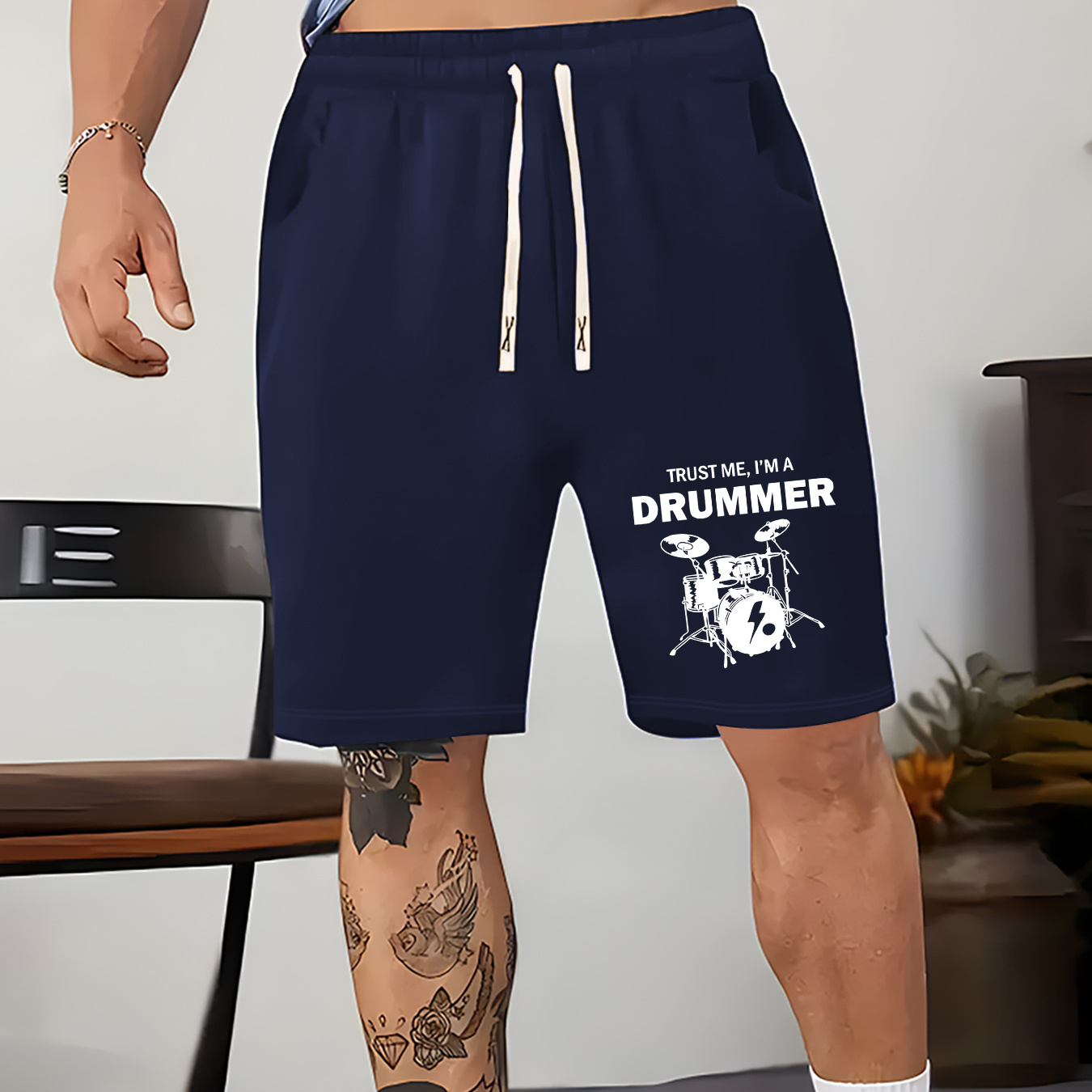 

Trust Me I Am A Drummer Print, Men's Drawstring Pants, Loose Casual Waist Simple Style Comfy Shorts For Spring Summer Outdoor Fitness Cycling Climbing Mountain Holiday Daily Commute Dates