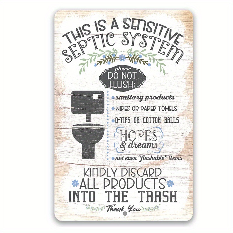 

1pc, "this Is A Sensitive Septic System" Humorous Bathroom Metal Sign, Contemporary Style, Aluminum Wall Art Decor, Indoor Outdoor Use, Pre-drilled