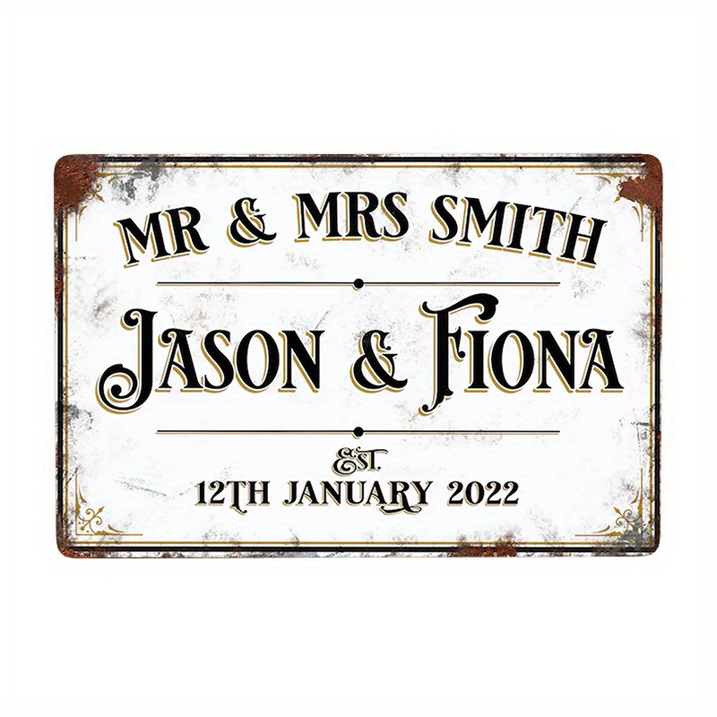 TEMU Custom Personalized Name Wedding Signage - Vintage Metal Wall Decoration, Waterproof Aluminum Home Number, 8x12 Inches