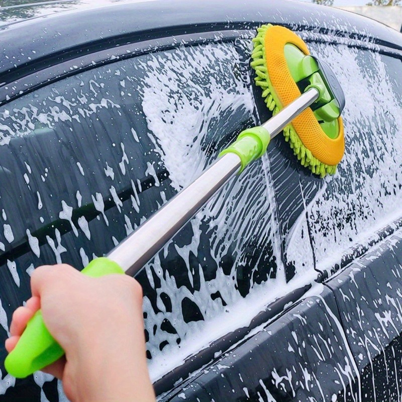 

Extendable Chenille Car Wash Mop With Long Handle - Green, Durable Plastic, Essential Car Cleaning Tool