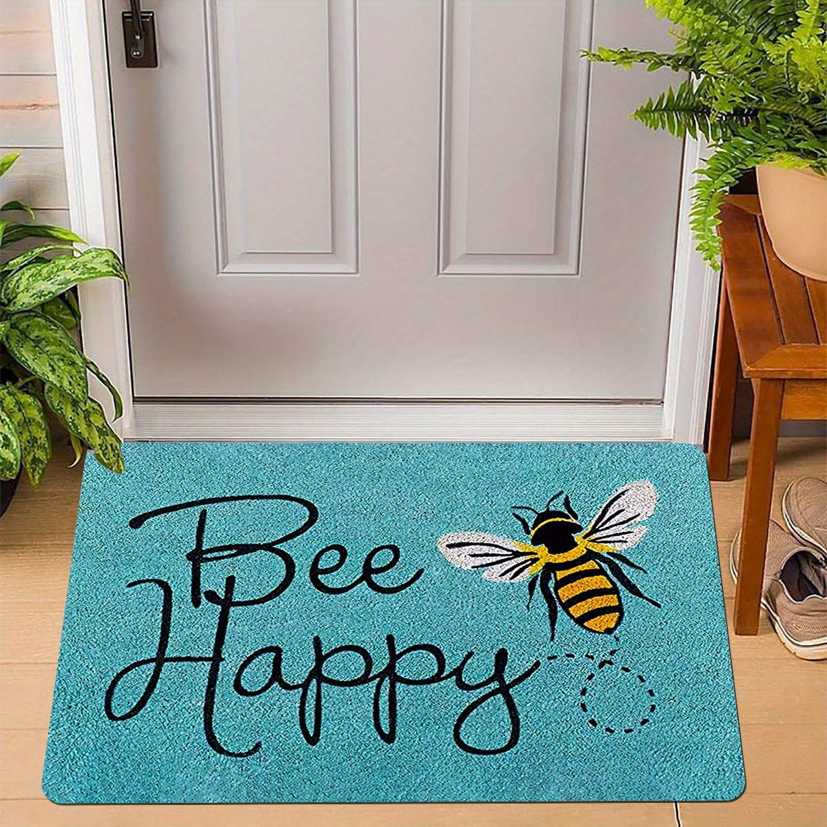 

Happy Alphabet Bee Print Entrance Rug, Long Hair Flannel With 1cm Sponge Base, Non-slip & Stain Resistant Polyester, Quick Dry For Indoor/outdoor Use - Perfect For Kitchen, Laundry Room, Restroom