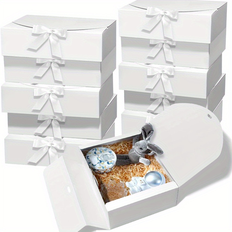 

10pcs, Gift Boxes With Lids, 10.6 X 7.8 X 3.1"" Gift Boxes, White With Ribbon, Wedding, Packaging, Gift, Birthday, Cupcake Bridesmaid Proposal Box Paper Boxes