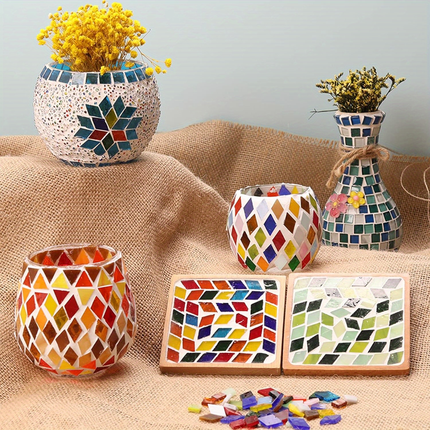 200 Carreaux Mosaïque Plastique Colorés - Carrés 1x1 Cm - Pour DIY, Décoration Cadres, Vases, Lampes - 8