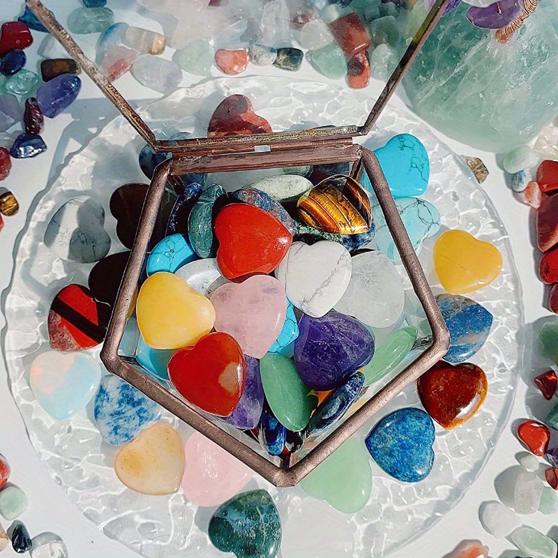 

15-piece Heart-shaped Crystal Set - Polished Natural Gemstones For Reiki, Meditation & Energy Balancing - Rose Quartz & Amethyst Mix, 0.8" Pocket Stones