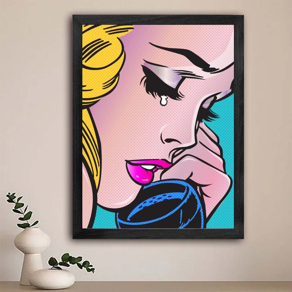 

1pc Framed Wall Art, Modern Lady Cry Girl Canvas Prints With Reusable Wood Poster Photo Frame, Cover And Built-in Hanging Hardware Included, For Wall And Tabletop Display, Birthday Party Decor,