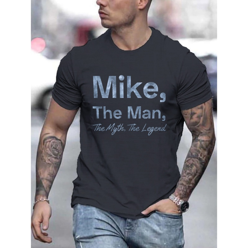 

Mike The Man The Legend Alphabet Print Crew Neck Short Sleeve T-shirt For Men, Casual Summer T-shirt For Daily Wear And Vacation Resorts