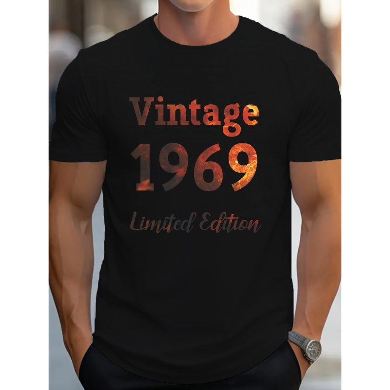 

Vintage 1969 Limited Edition Alphabet Print Crew Neck Short Sleeve T-shirt For Men, Casual Summer T-shirt For Daily Wear And Vacation Resorts