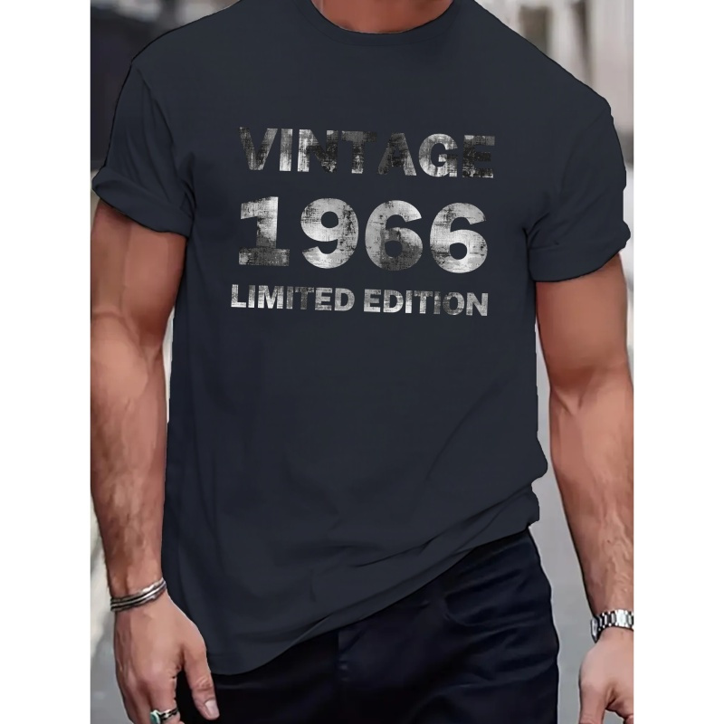 

Men's Crew Neck Short Sleeves, "vintage 1966 Limited Edition" Letter Print Casual Tees, Stylish Trendy Tops For Summer& Spring