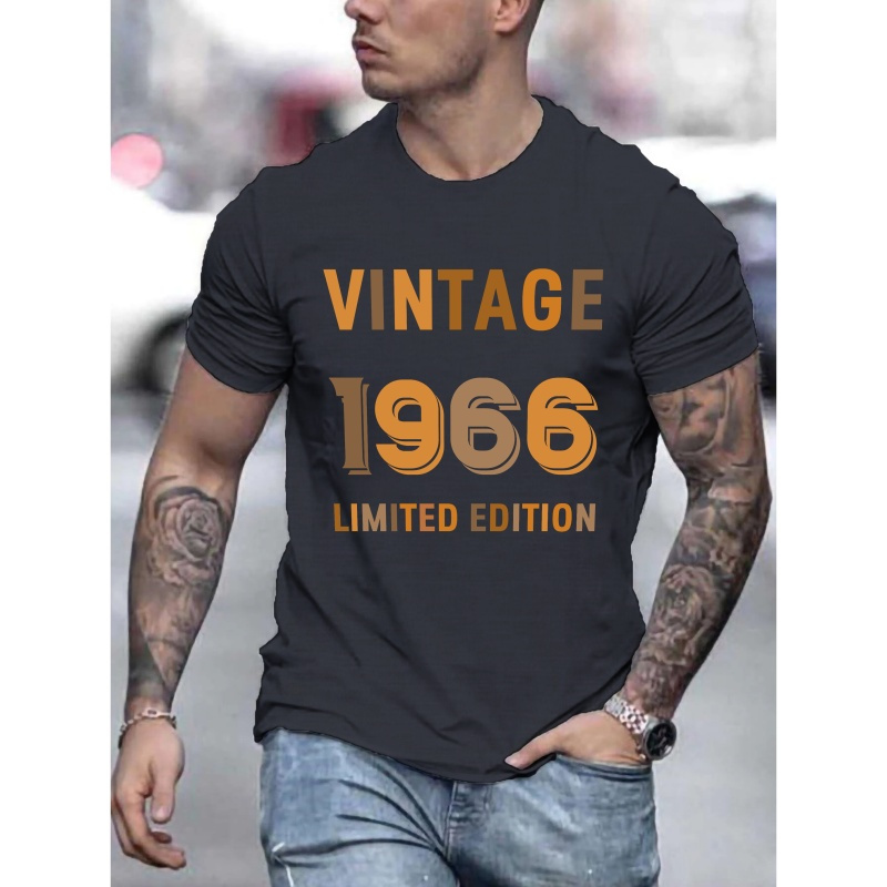 

Men's Versatile Short Sleeve T-shirt, Stylish And Causal Round Neck Tee With "vintage 1966 Limited Edition"print, Summer & Spring Trendy Top For Daily Wear