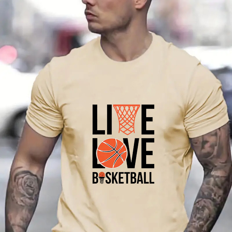 

Basketball Graphic Men's Short Sleeve T-shirt, Comfy Stretchy Trendy Tees For Summer, Casual Daily Style Fashion Clothing