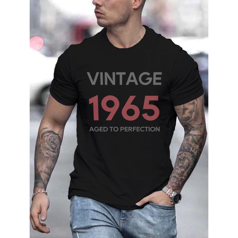 

T-shirts décontractés pour hommes, manches courtes confortables avec impression "MILLÉSIME 1965 VIEILLI À LA PERFECTION", T-shirts mode pour un usage quotidien