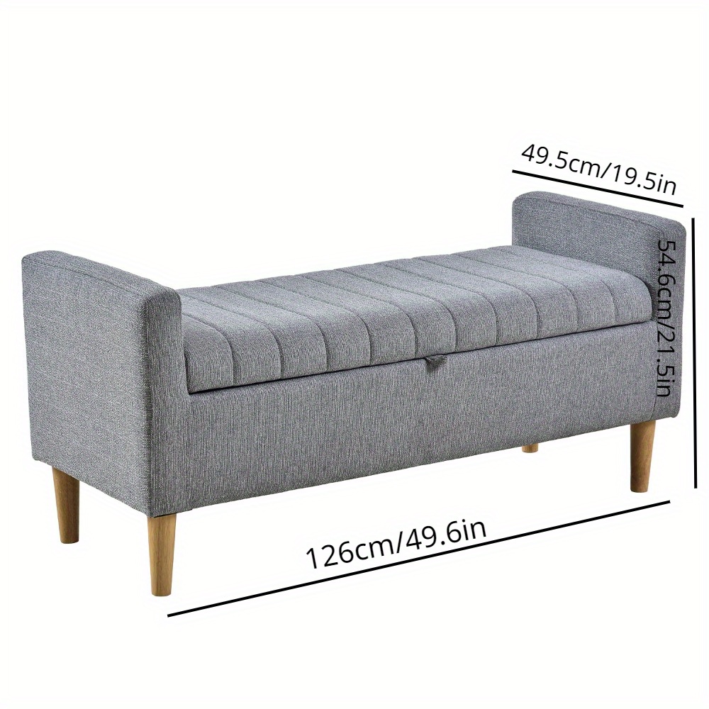 

1pc Grey Fabric Upholstered Long Storage Stool, 49.6in Wood Frame, Modern Tufted Bedroom Bench With Lift Top, Living Room Furniture, Comfortable Seating And Storage Bench