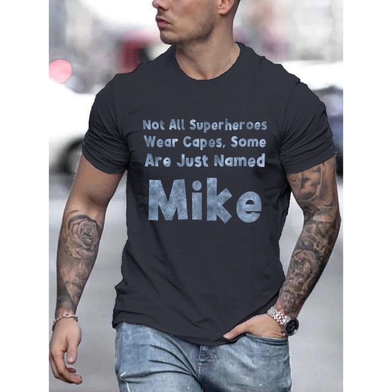 

Men's Versatile Short Sleeve T-shirt, Stylish And Causal Round Neck Tee With " Superheroes Mike" Print, Summer & Spring Trendy Top For Daily Wear