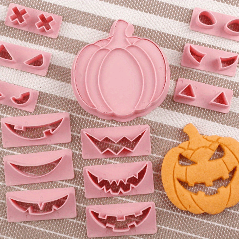 

13pcs, Halloween Pumpkin Cookie Cutters, Plastic Pastry Cutters, Different Facial Expressions Pumpkin Biscuit Molds, Baking Tools, Kitchen Gadgets, Kitchen Accessories