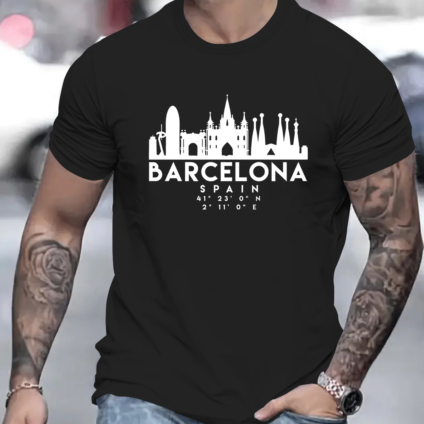 

Barcelona" Stylish Print Summer & Spring Tee For Men, Casual Short Sleeve Fashion Style T-shirt, Sporty New Arrival Novelty Top For Leisure