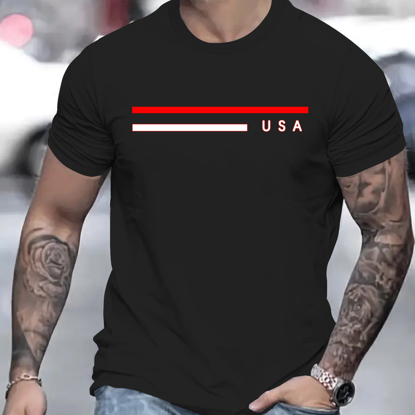 

Men's Stylish " Usa" Creative Print T-shirt, Crew Neck Short Sleeve, Casual Tee, Versatile Top For Spring And Summer, Trendy Streetwear Fashion