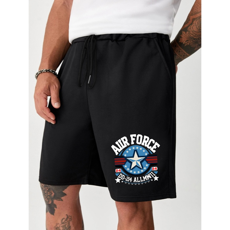 

Air Force Print, Men's Drawstring Pants, Loose Casual Waist Simple Style Comfy Shorts For Spring Summer Outdoor Fitness Holiday Daily Commute Dates