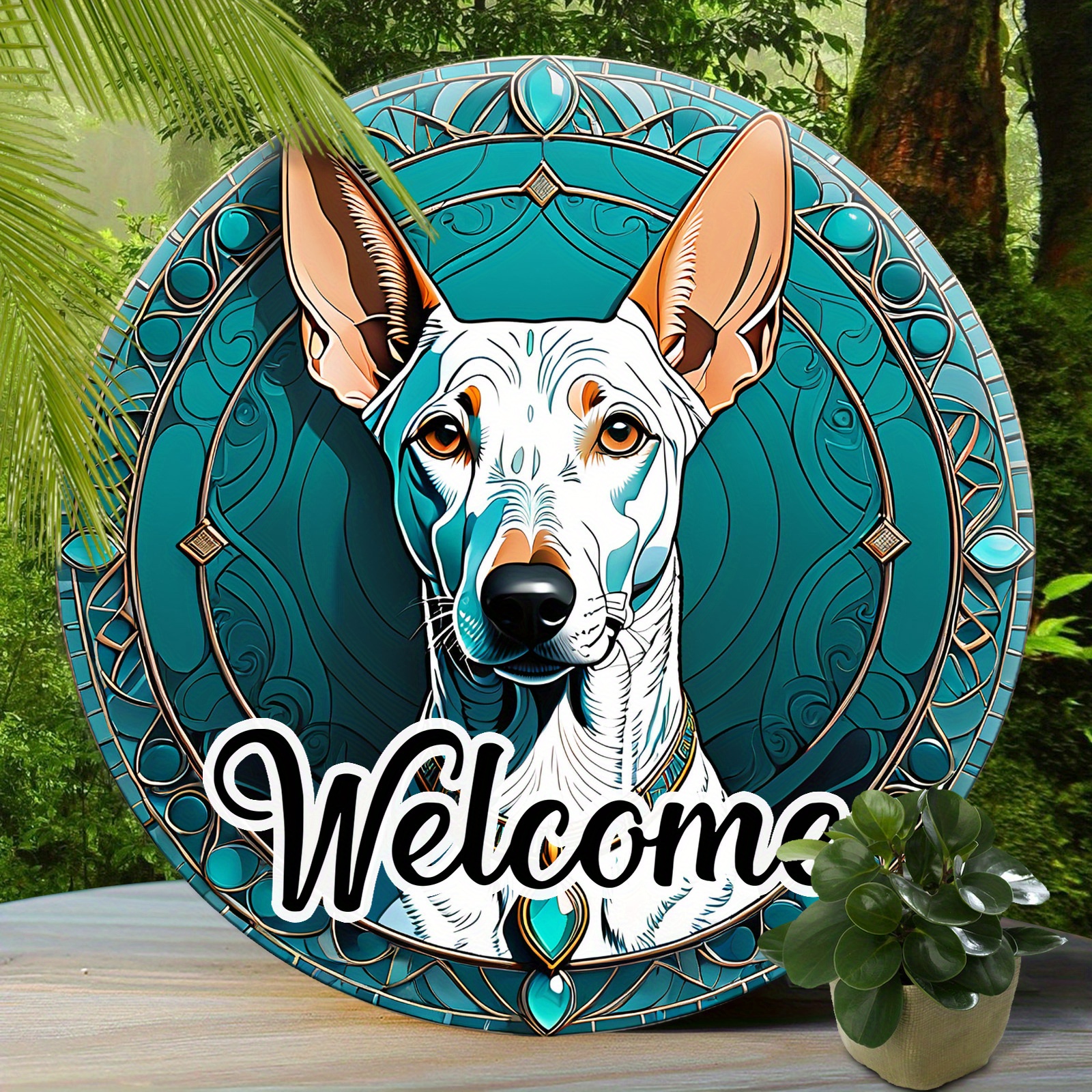 

elegant Aluminum" Pharaoh Hound Welcome Sign - Whimsical Graffiti Art, Aluminum Wall Decor For Home, Cafe, Bar, Garage - Round 8x8 Inch, Perfect Holiday Gift