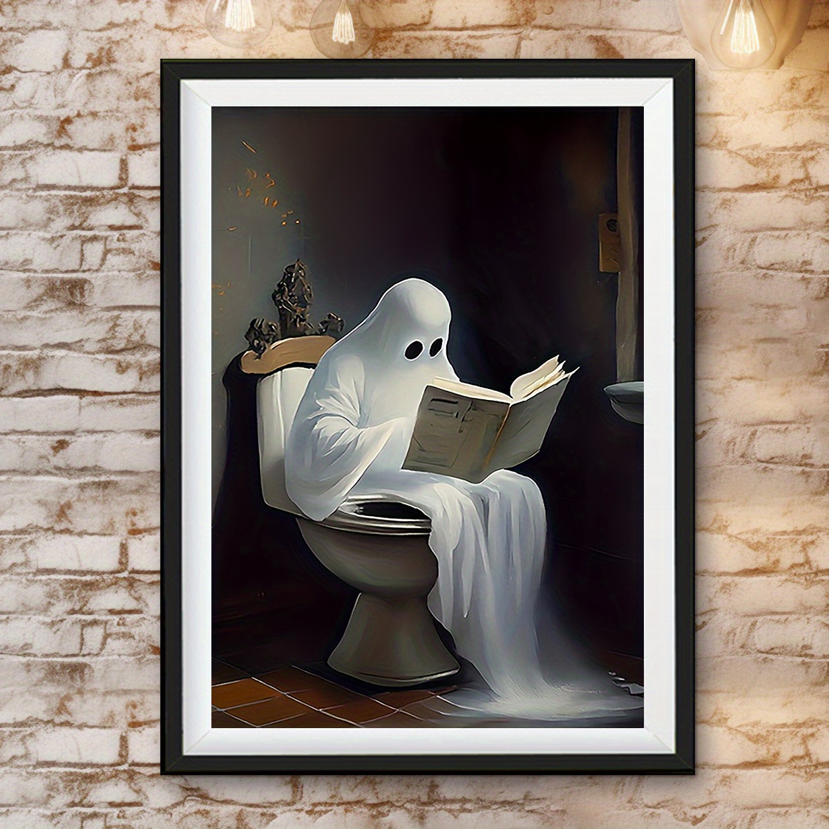 

Halloween Canvas Poster, Modern Art Ghost Reading Wall Decor, Frameless Vintage Halloween Decoration For Kitchen, Ideal Sleep Gift, 12x16 Inches Autumn Wall Hanging For Door And Home Decor