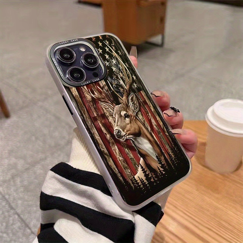 

Acrylic Protective Phone Case With American Flag And Deer Design For Enhanced Drop Protection - Scratch-resistant Back Cover For Daily Use