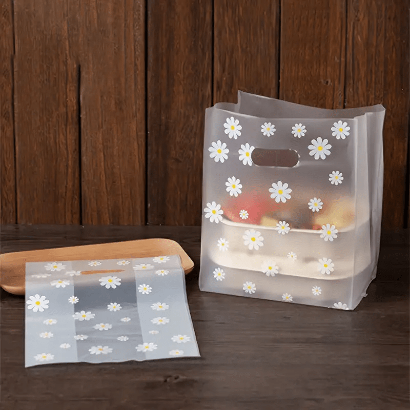 

10pcs Daisy Themed Plastic Gift Bags - Reusable Transparent Candy & Cookie Bags For Birthday, New Year, Wedding Parties & Diy Treat Packaging