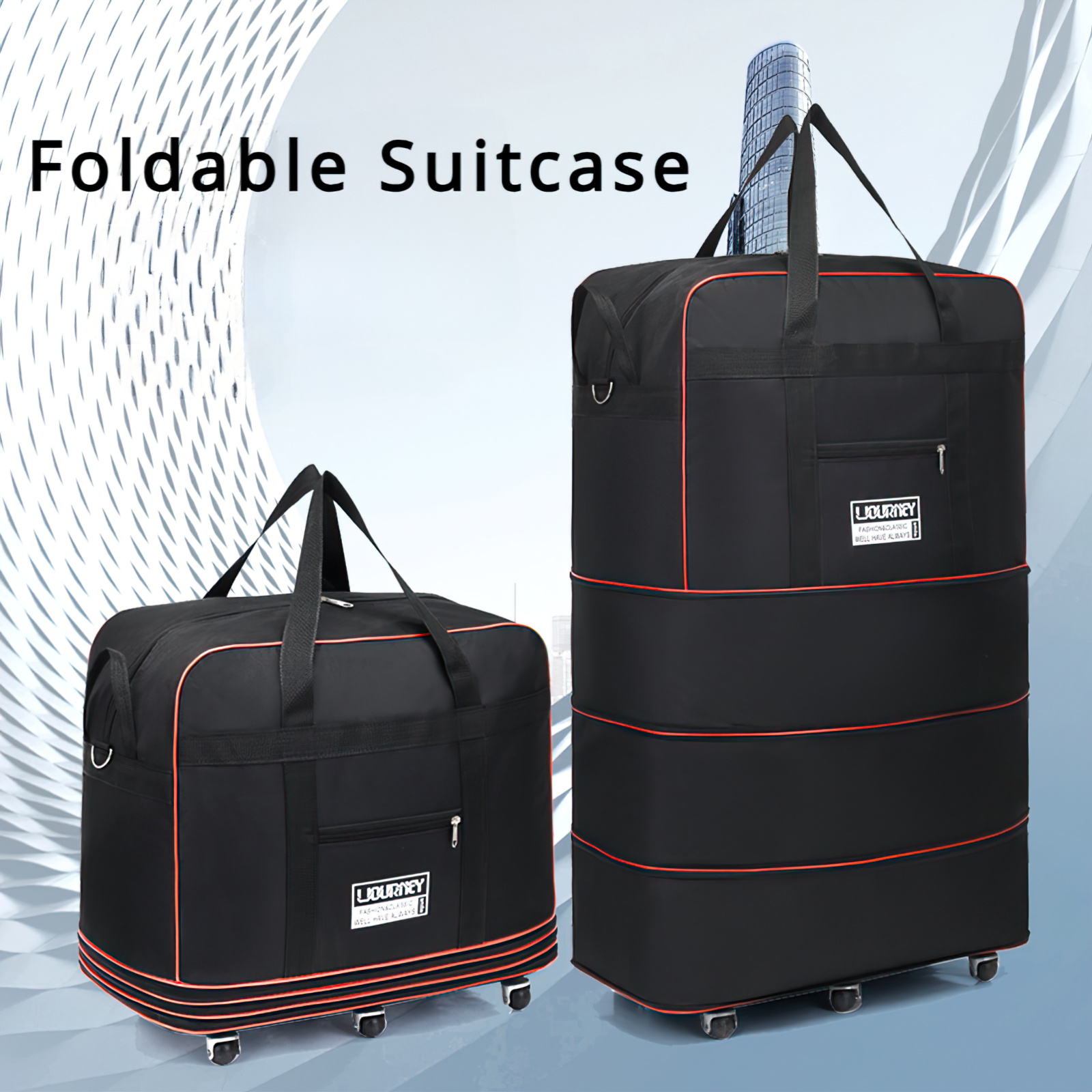 

Foldable Travel Luggage Bag With Wheels, Rolling Packing Bag, Simplistic Plastic Durable Storage For Business Trip, Travel Essentials