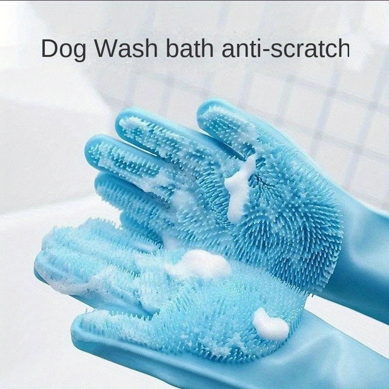 Silicone PET Grooming Gloves 1 Pair Non Electric Dog Bath Massage Brush High Dishwashing Tool