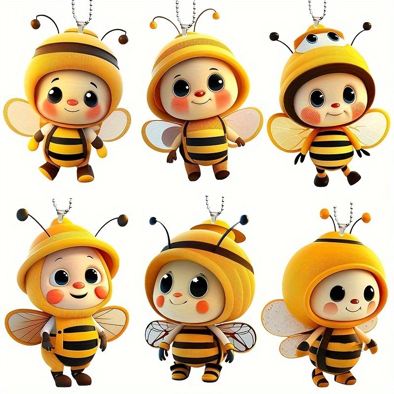 

6-piece Cute Bee Charms Set For Home, Car, Backpack & Keychain - Ideal Party Favors And Gifts