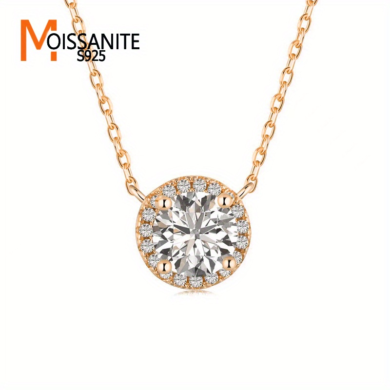 

Moissanite By 925 2 Round Pendant Necklace, Gold- 18k, 16- , , Unisex , For On , , 's, Day, Christmas.