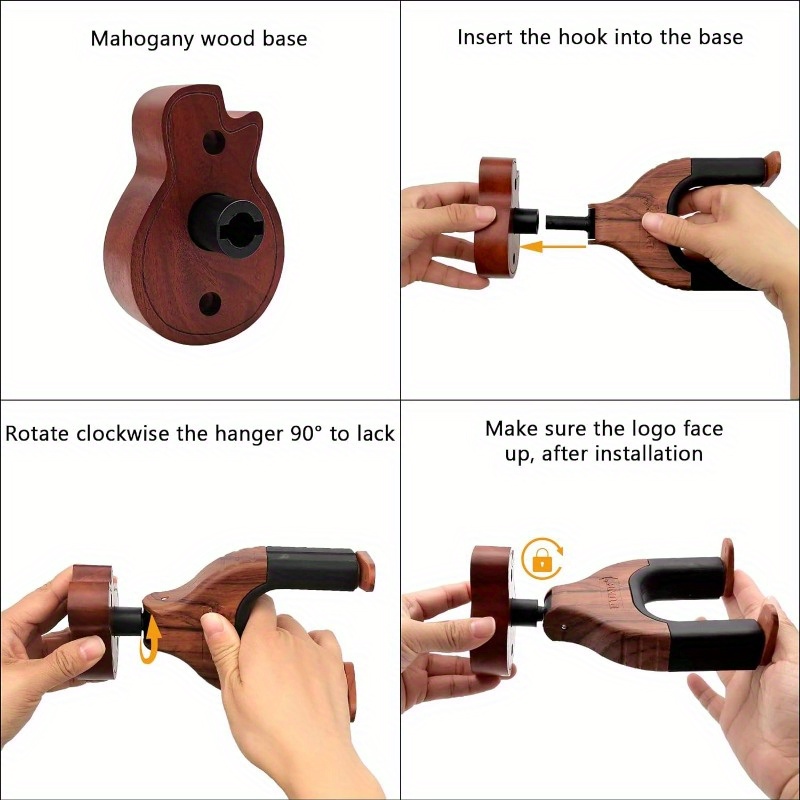 Ganci Parete Per Chitarra 2 Pezzi - Con Blocco Automatico E Base Mogano Per Chitarre E Bassi