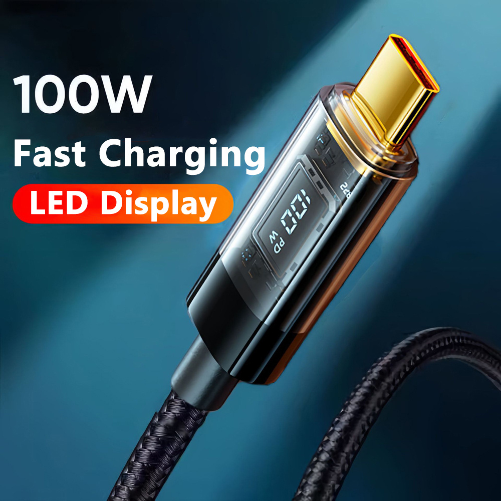 

Charge" Ultra-fast 100w Usb To Type-c Charging Cable With Led Display - Durable Cord For Samsung, Xiaomi & More