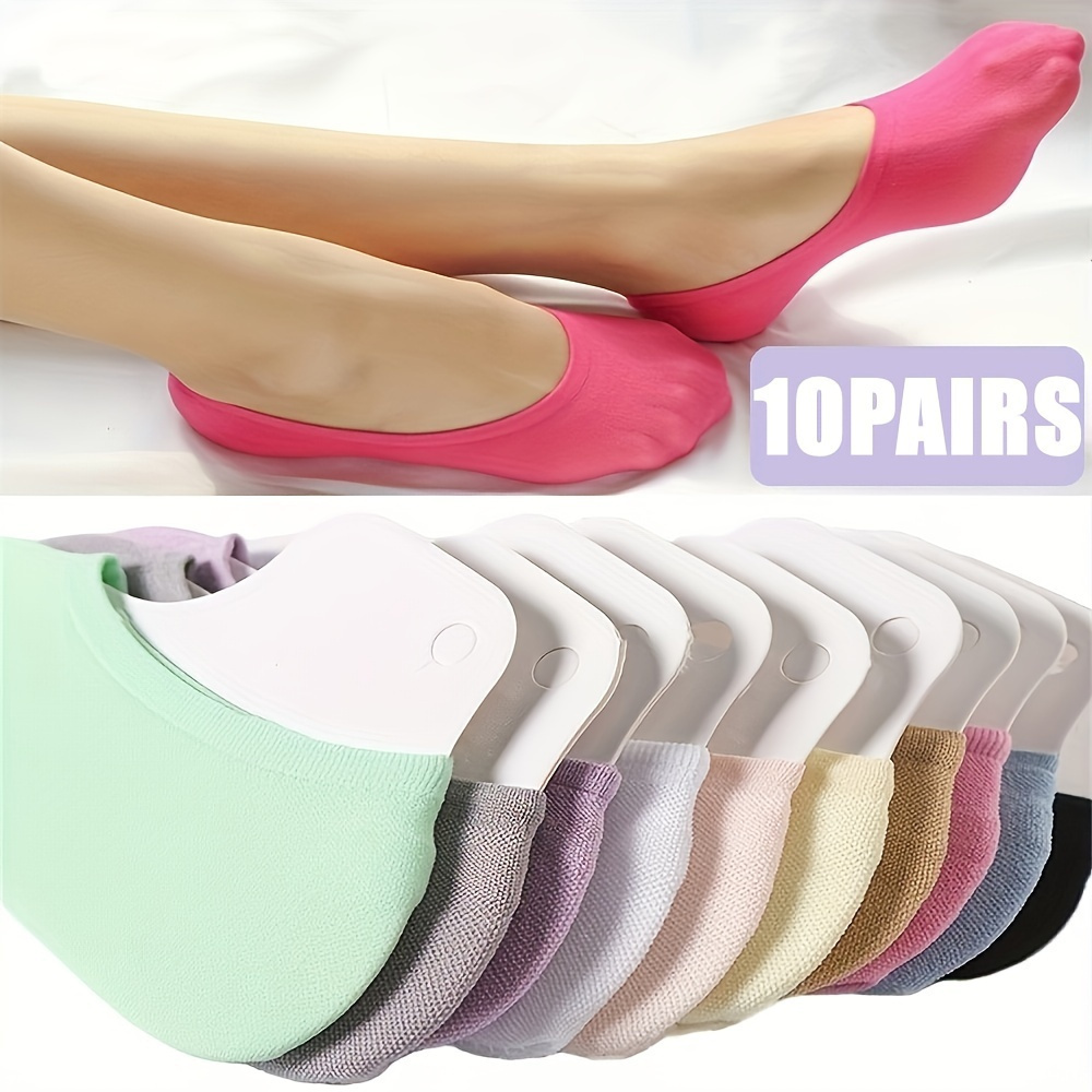 

10 Pairs No Show Socks, Non-slip Breathable Low Cut Invisible Socks, Women's Stockings & Hosiery