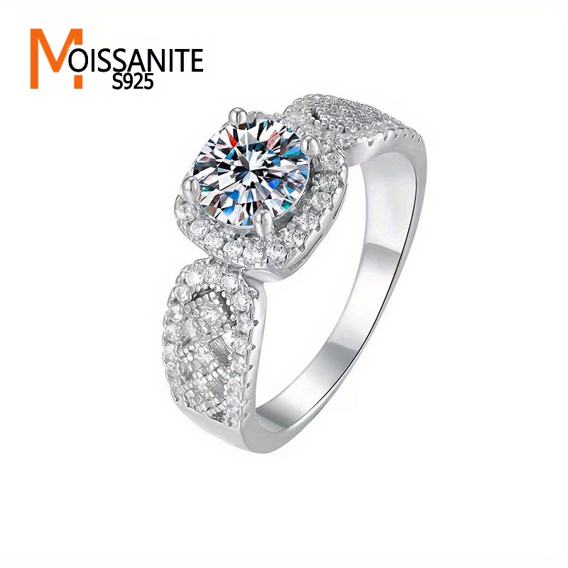 

1pc Vintage Elegant Style 925 Silver Ring Inlaid 1ct Moissanite Ring Jewelry For Engagement, Wedding Ring With Gift Box Included