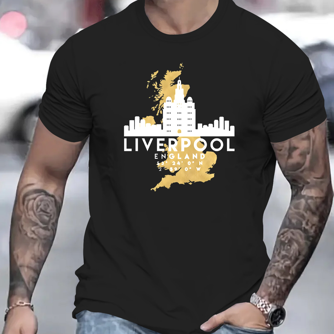 

Men's Casual Short-sleeved T-shirt, Spring And Summer " Liverpool"print Top, Comfortable Round Neck Tee, Regular Fit, Versatile Fashion For Everyday Wear