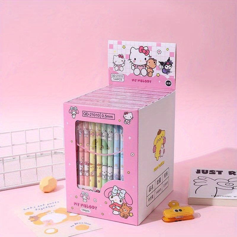 

whimsical Office" 12-pack Erasable Gel Pens - Hello Kitty, Melody, Kuromi, Cinnamoroll Designs For Office & School Supplies