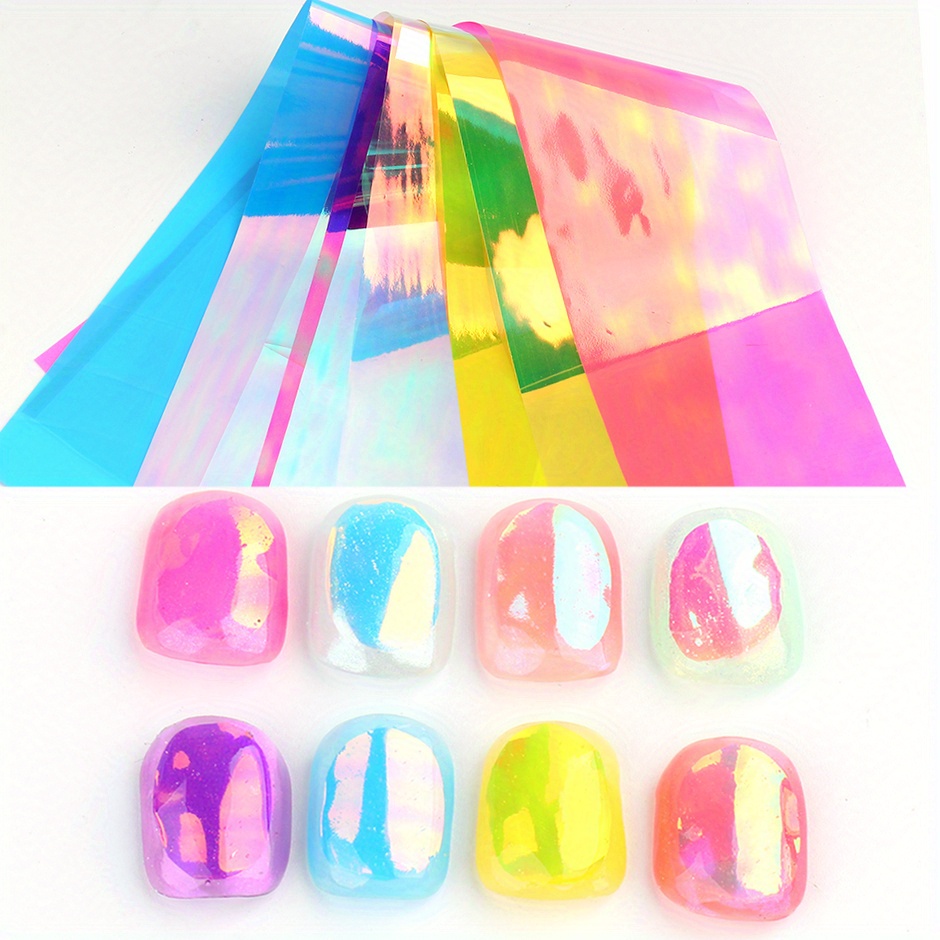8pcs Aurora Nail Foils For Transfer Paper Sticker Cube Of Ice Sliders Paper Wraps Gradient Summer Manicure Nail Art Decorations