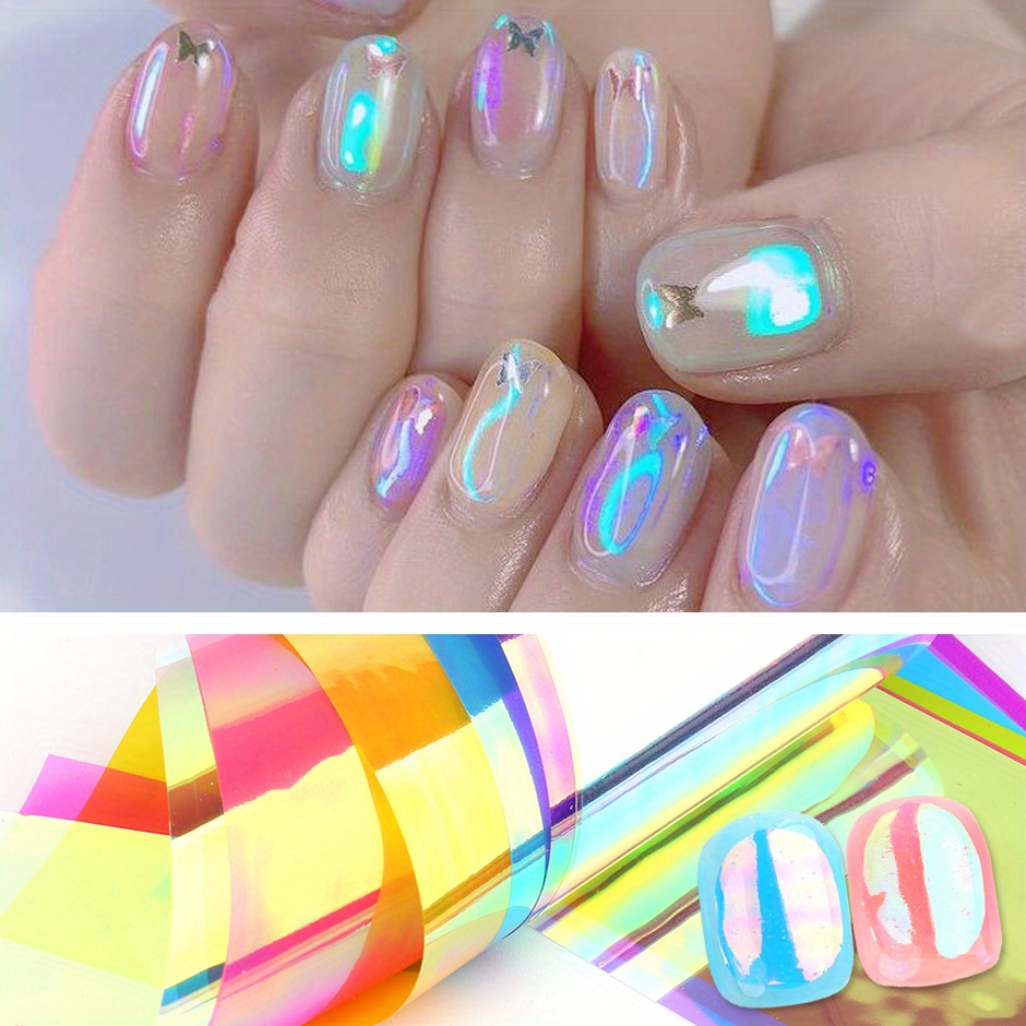 

8pcs Aurora Nail Foils For Transfer Paper Sticker Ice Cube Sliders Paper Wraps Gradient Summer Manicure Nail Art Decorations