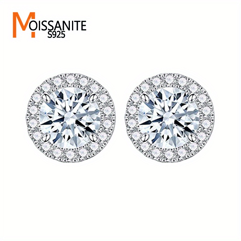 

1pair 925 Sterling Silver 0.5ct/1ct Moissanite Round Stud Earrings For Men, Couple Earrings, Ideal Choice For Gifts, With Gift Box