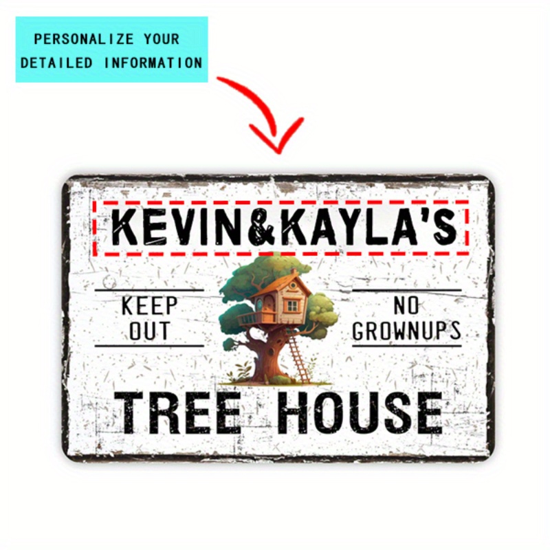 

1pc Custom Text Metal Sign Tree House, Custom Personalized Contemporary Modern Farmhouse Aluminum Sign Decor