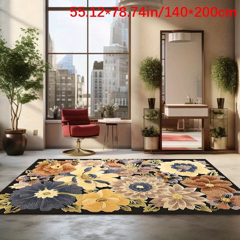 

Imitation Cashmere Flower Pattern Rug, Indoor Study Bedroom Decoration, Restaurant Home Office Entry Door Area Rug, Living Room Soft Carpet, Machine Washable Non-slip Backing, Bedroom Rug Floor Mat