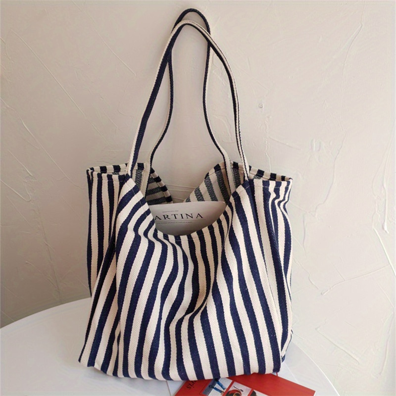 TEMU Striped Tote- Spacious & - For Work, School Or