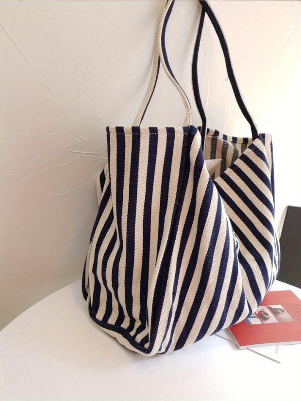 chic striped canvas tote   versatile ideal for work school or   details 1