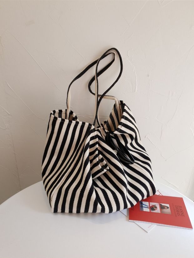 chic striped canvas tote   versatile ideal for work school or   details 2