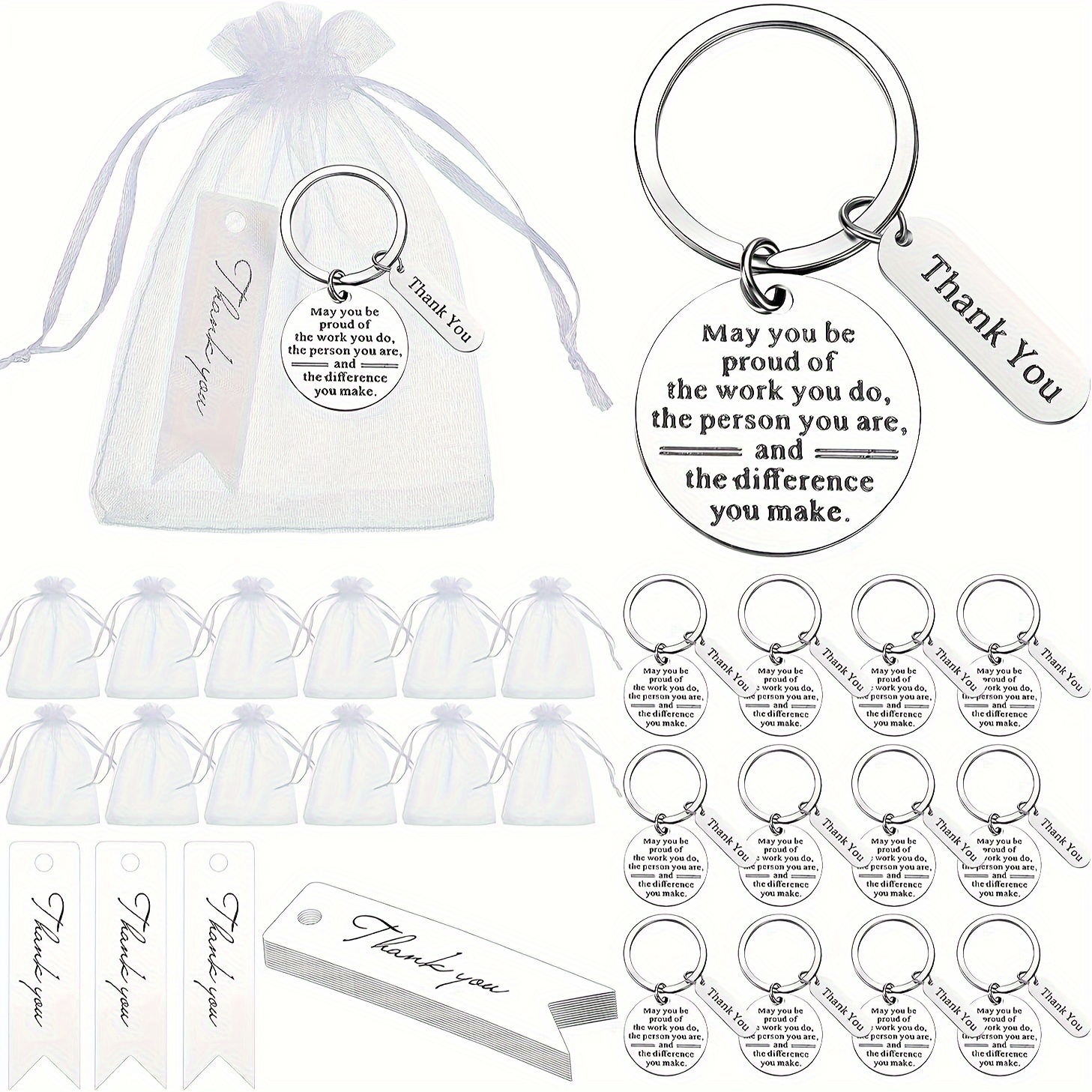 36pcs appreciation keychains with thank you cards and white organza bags 12 sets thoughtful employee recognition gifts office coworker nurse teacher   details 2