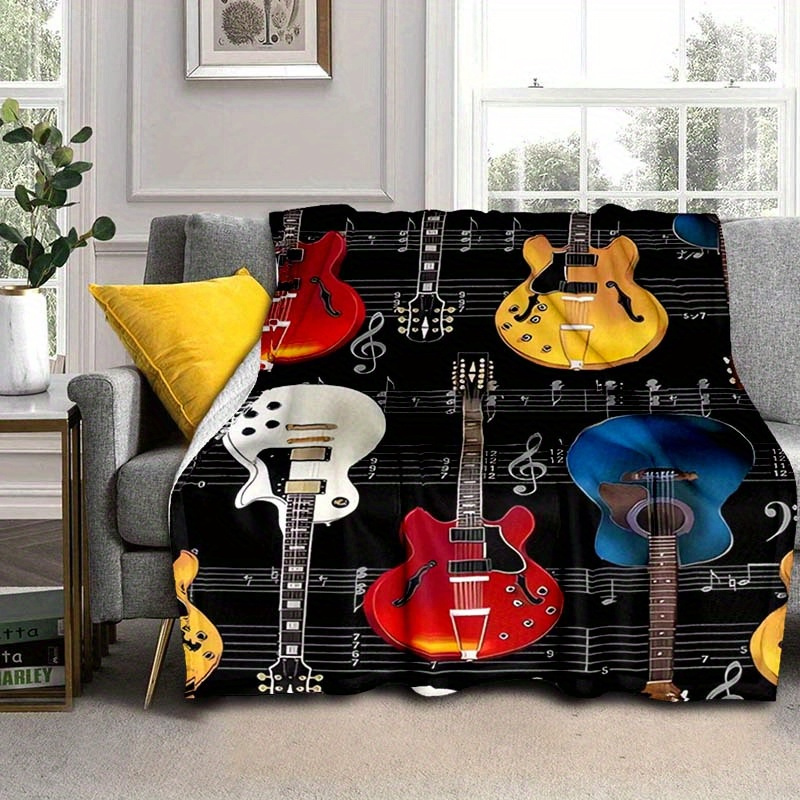 

Ultra-soft Guitar Print Flannel Throw Blanket - Lightweight, Warm & Cozy For Couch, Bed, Travel, Camping | Digital Print Fleece