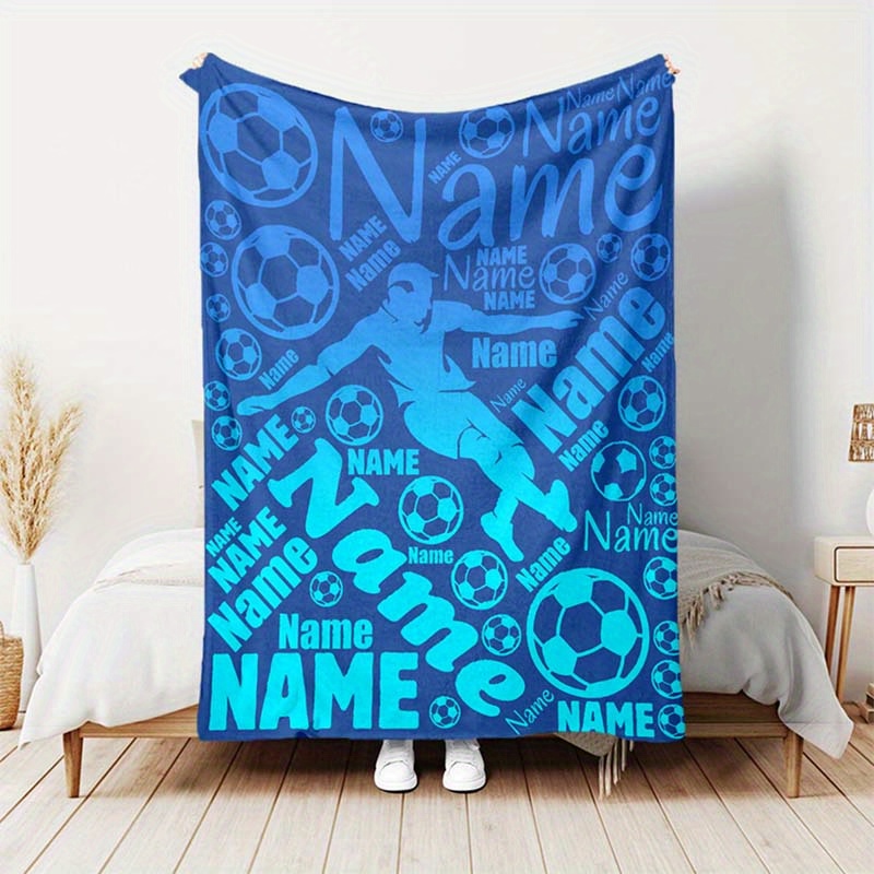 

1pc Portable Blanket, Personalized Custom Your Name Or Text Gift Blanket, Sports Football Print Camping Blanket For All Seasons, Outdoor Travel Leisure Blanket