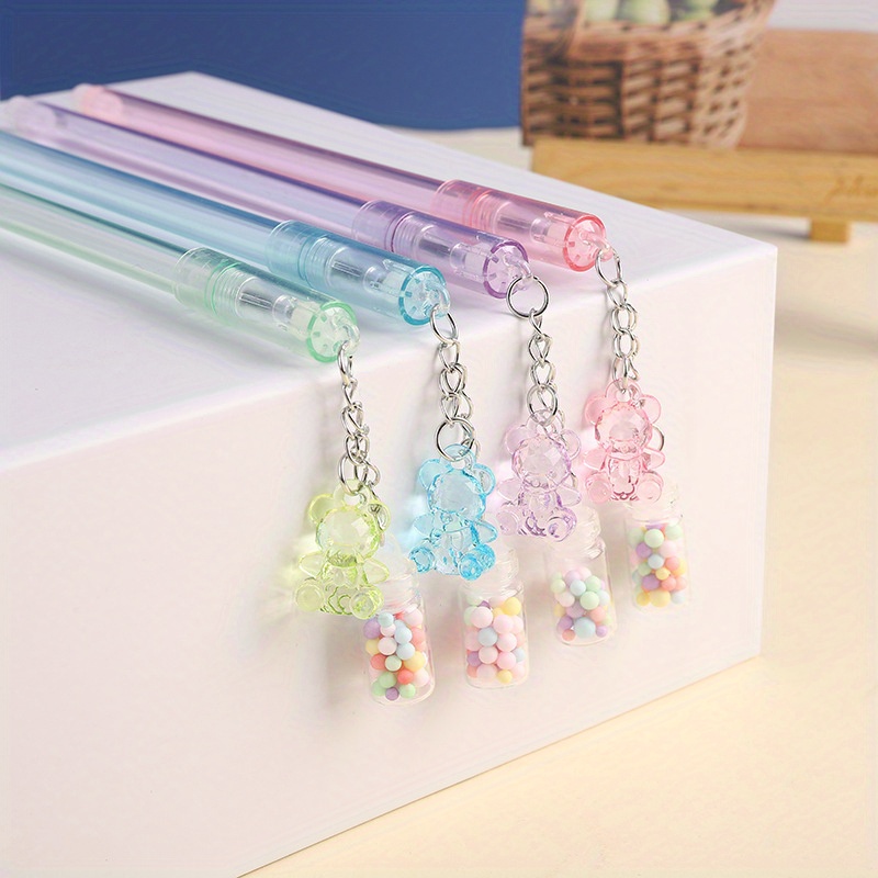 

4-piece Cute Cartoon Bear Drift Bottle Pendant Gel Pens, Frosted Finish, Fresh & Adorable Signature Pens For Students