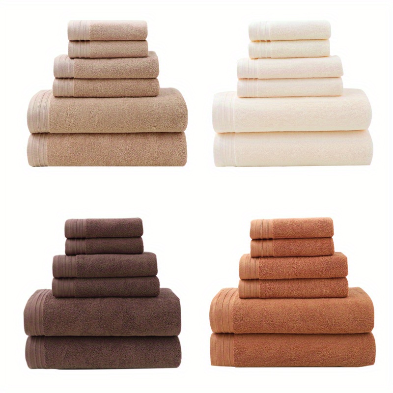 

6pcs Cotton Towel Set, 2 Washcloths & 2 Hand Towels & 2 Bath Towels, Absorbent & Quick-drying Face Towel, Super & Soft & Thickened Bathing Towel, For Home Bathroom, Ideal Bathroom Supplies