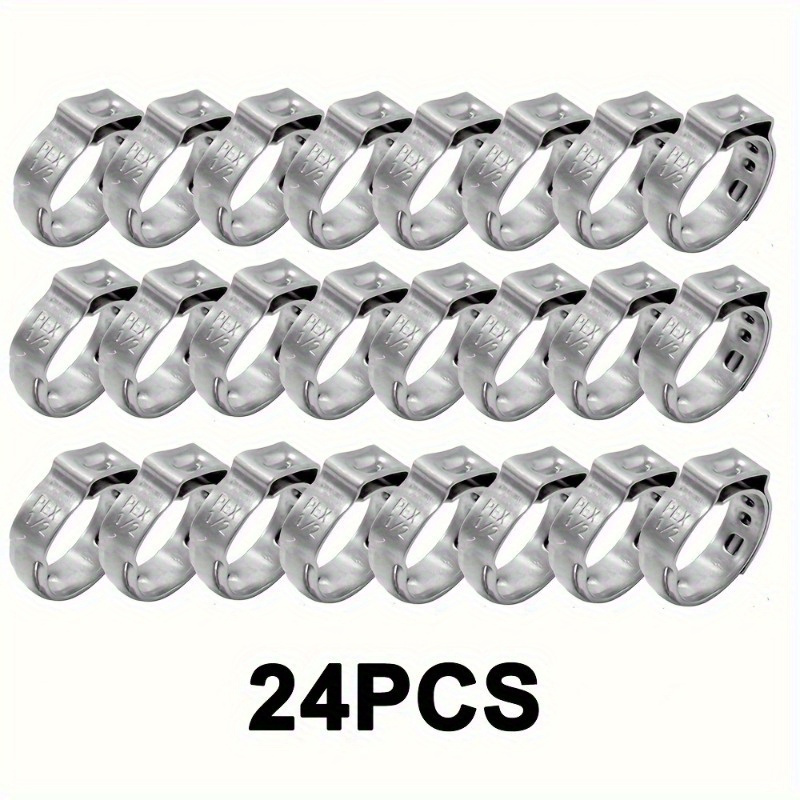 

[24pcs Stainless Steel Pex Pipe Clamps] 24pcs Stainless Steel Pex Pipe Clamps, 1/2 Inch Clamps, -resistant Metal Hose Clamps, Reliable & For Plumbing And Wiring