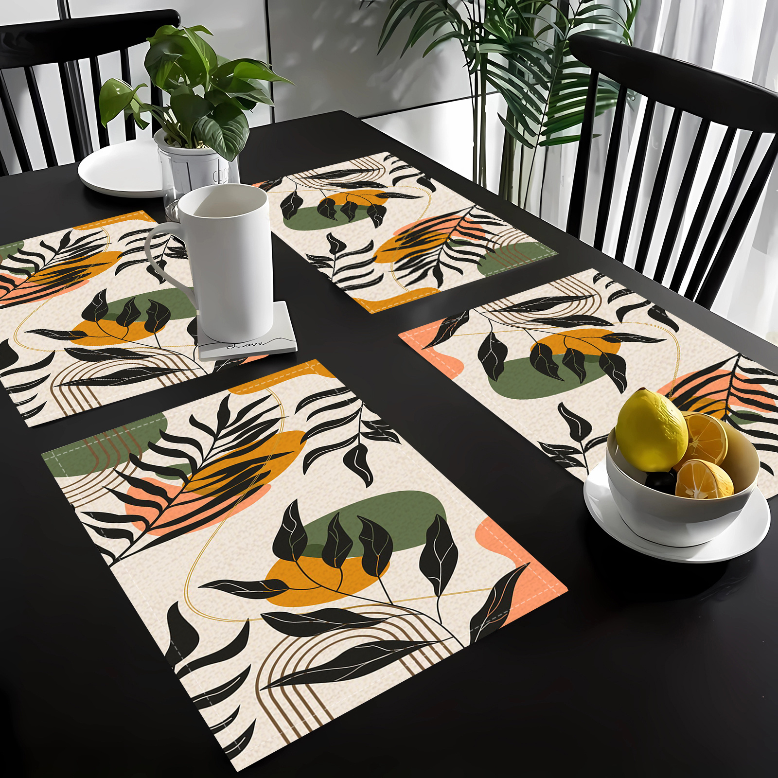 

4pcs Placemats, Simple And Stylish Printed Placemat, Non-slip Insulation Mat For Dining Table, Dining Table Decorative Placemat, Suitable For Kitchen Dinner, Household Supplies